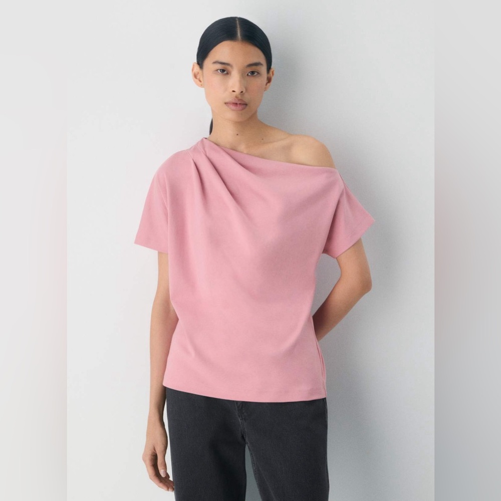 Aritzia Pink One-Shoulder Short Sleeve Tee